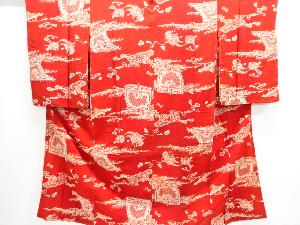 アンティーク　赤江戸縮緬宝船模様長襦袢